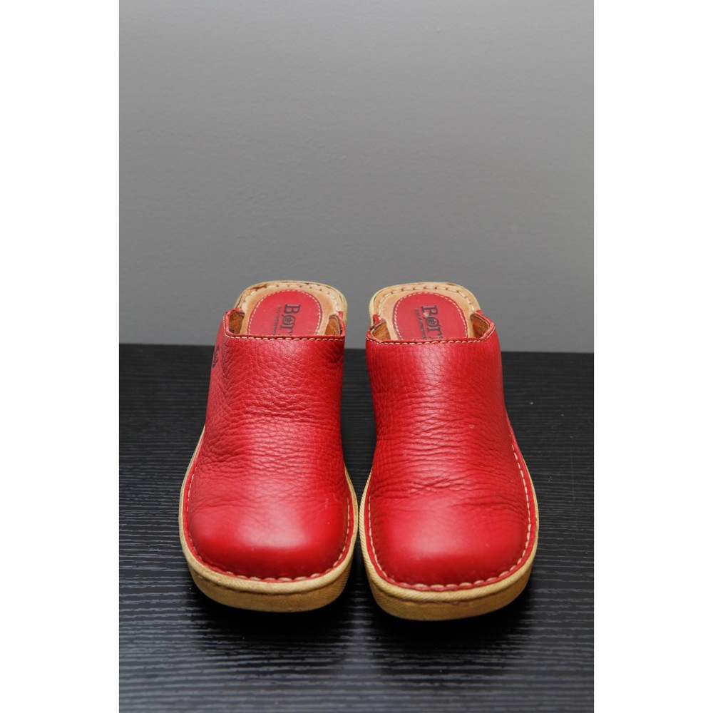 Born Red Leather Mules / Clogs Womens Size 6